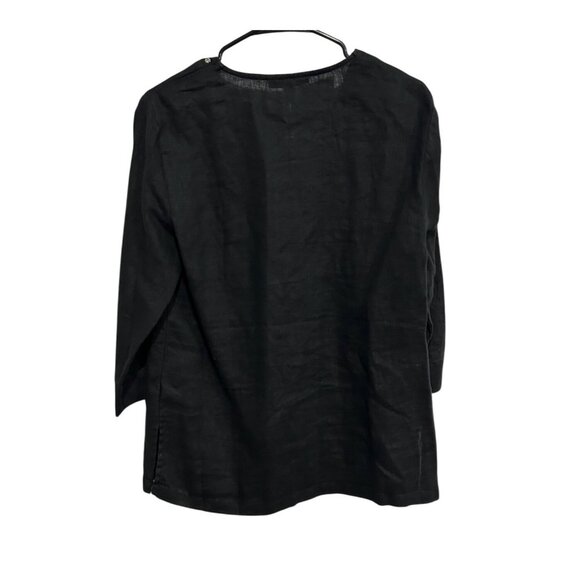 JM Collection Black Linen Tunic Top Rhinestone Detail Zipper Neck Size 8 - Picture 2 of 8